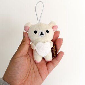 San-X Korilakkuma Mini Plush WHite Bear Heart Bag Charm 3"